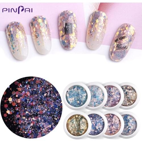 New Glitter Laser Nail Art Sequins Mermaid Hexagon Flake Mixed Gradient Color Glitter Powders 3D Nail Art Decorations 8 Colors