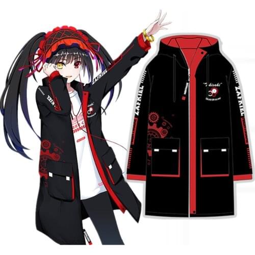 Anime DATE A LIVE Tokisaki Kurumi Autumn Winter Hooded Wind Coat Casual Overcoat Long Sleeve T-shirt Fashion Pants Suit Cosplay