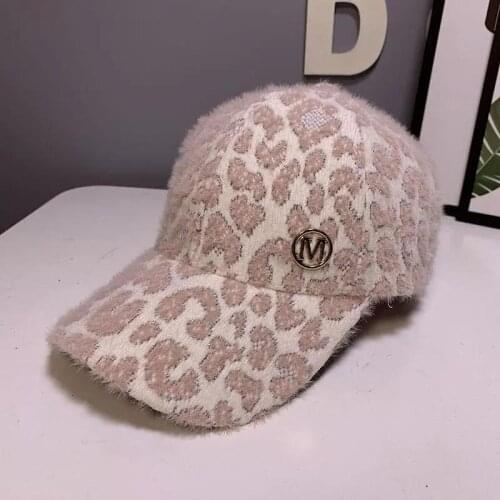 KENSHELLEY Autumn And Winter Plush Thickened Warm Duck Tongue Hat M Logo Fashion Versatile Leopard Baseball Cap