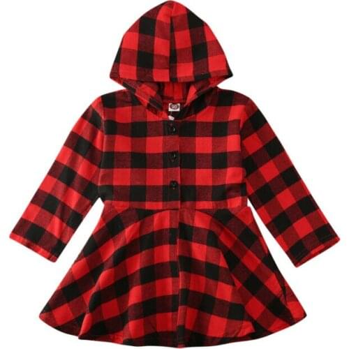 Casual 2019 Autumn Toddler Kids Baby Girl Christmas Red Long Sleeve Hodded Plaid Tutu Dress Xmas Outfit Clothes 1-6T