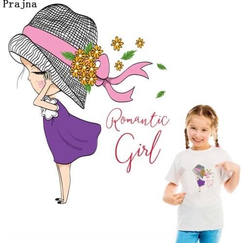 Prajna Cartoon Romantic Girl Patches Heat Sensitive Custom Patch Iron On Transfers For Clothes DIY Thermo Sticker On Clothes