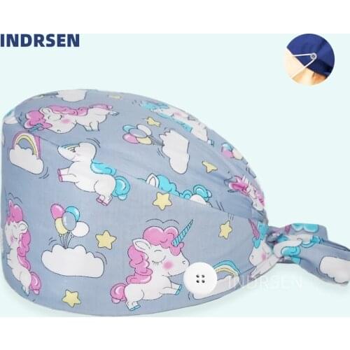 Chef Cap with Buttons 100% Cotton Anime Print Beauty salon Housewife Cook Working Scrub Caps