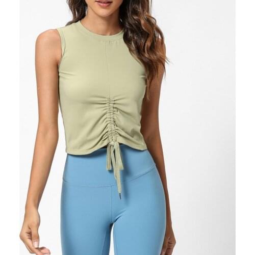Drawstring Design Sport Vest Fitness Crop Top Women Comfortable Running Vest Plain Workout Gym Tank Tops Corp Yoga Shirt