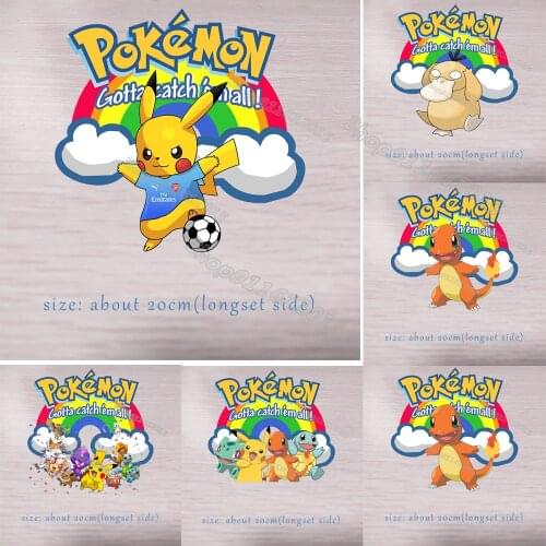 Pokemon Thermo-Sticker Ironing Clothes Patches Pikachu Squirtle Pokeball Hot Transfer Clothing Sticker Patch Hoodie Shirt Decor