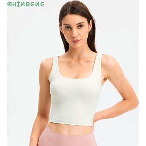 SHINBENE U Neck Padded Workout Fitness Sports Bras Tops Women Naked Feel Push Up Yoga Gym Longline Crop Top with Built in Bras