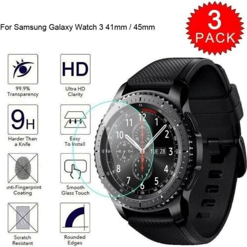 3Pcs 9H Full Cover Premium Tempered Glass for Samsung Galaxy Watch 3 41MM & 45MM Smartwatch Screen Protector Film Accessories