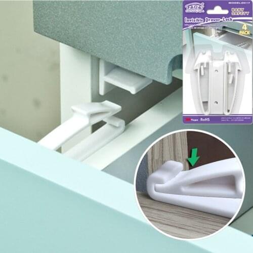 4pcs Invisible Drawer Latch Lock Baby Safey Cabinet Baby Security Children Protection Latches Kids Plastic Lock Cupboard Locker