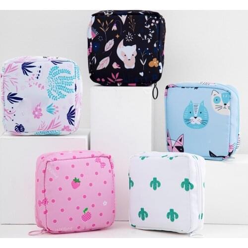 Women Sanitary Pad Storage Organizer Bags Cotton Girls Womens Cosmetic Bag Makeup Bag Napkin Bag For Ladies Tampon Bags