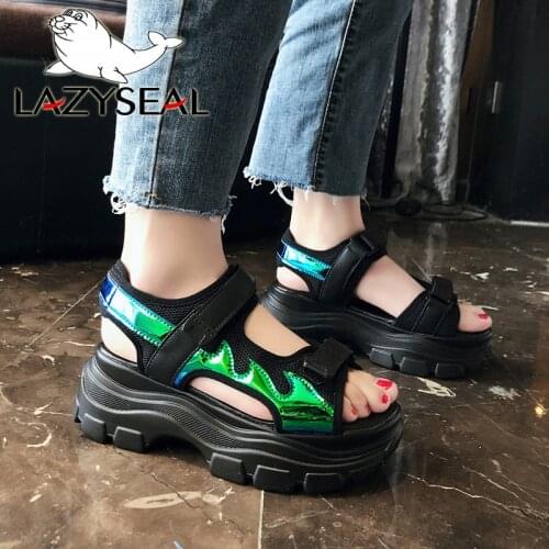 LazySeal Bling Fashion Height Increasing Womens Sandals Platform Wedge Heel Shoes Women Hook & Loop Summer Ladies Sandals