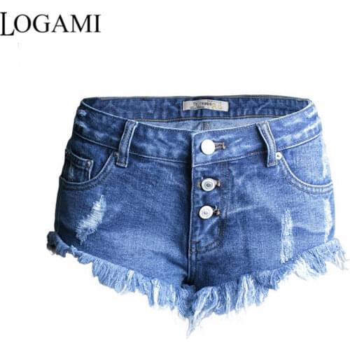 LOGAMI Jeans Shorts Women Summer 2018 Ripped Sexy Denim Casual Shorts Blue