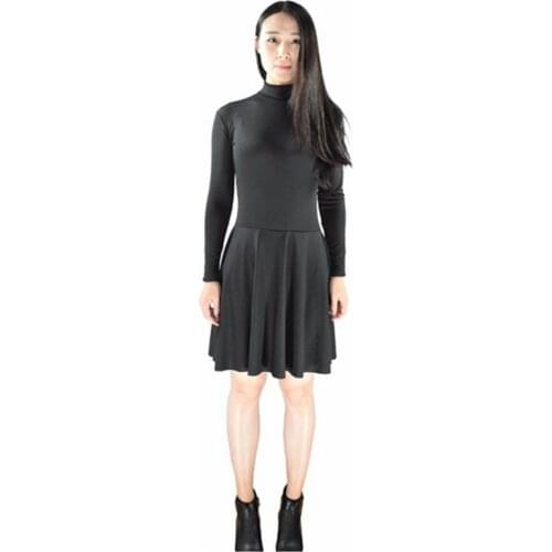 Ensnovo Womens Spandex Long Sleeve Turtle Neck Ice Skating Dresses Back Zipper Ballet Tutu Black Dancewear Leotards