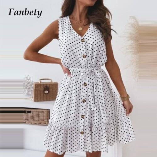 Casual Polka Dot Print Summer Dress Women Elegant V Neck Buttons Spring Party Dress Female Lace Up Belted Ruffle Beach Dress 2XL
