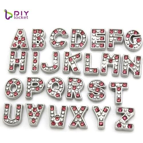 10PCS/lot Crystal Rhinestones Red A-Z Alphabet Letter Floating Charms Initial For Floating Locket DIY Charms LSFC114