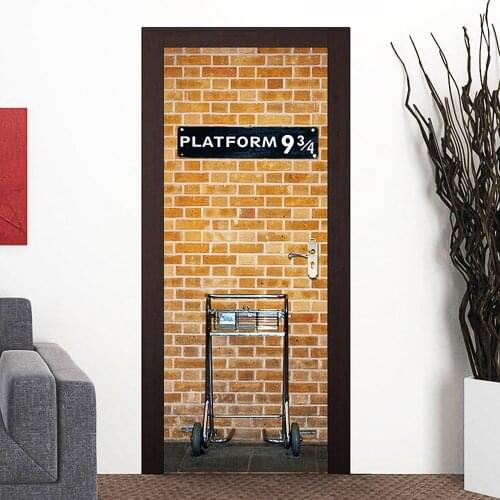 2Pcs/Set PLATFORM Door Art Decor Home Creative DIY 3D Door Stickers Pattern for Wall Room Home Door Decor Decoration Accessories