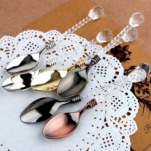 300pcs/lot 4 Colors Crystal Handle Tea Coffee Spoon Ice Cream Spoon Dessert Ladle Scoop for home/bar LX0799