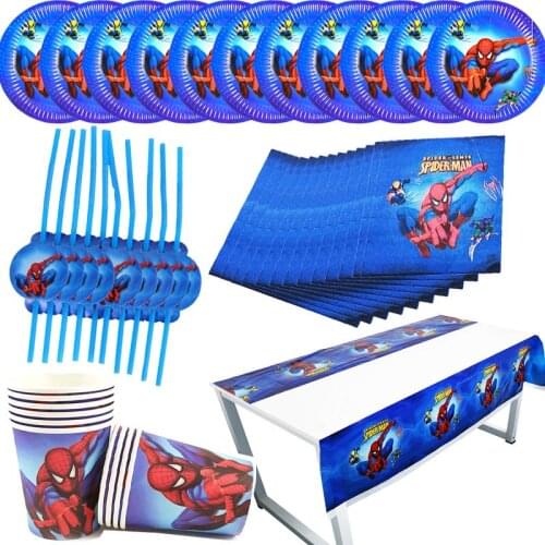 51Pcs Spiderman Theme Disposable Tableware Design Tablecloth Napkin Cup Straw Plate Combination For Boy Birthday Party Supplies