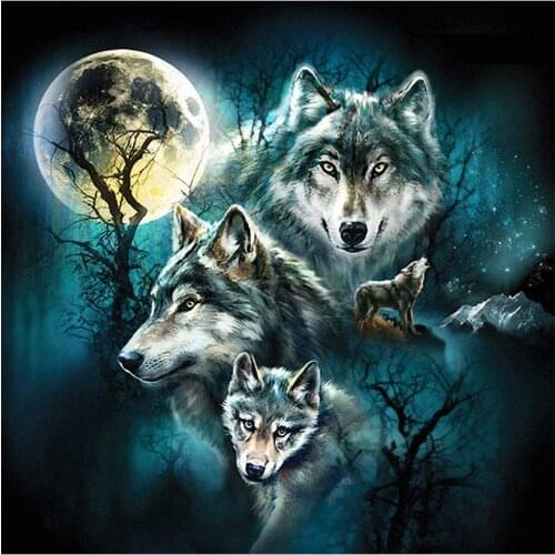 5D diamond painting cross stitch three wolves diamond embroidery full kit diamond mosaic winter landscape artist home decoration