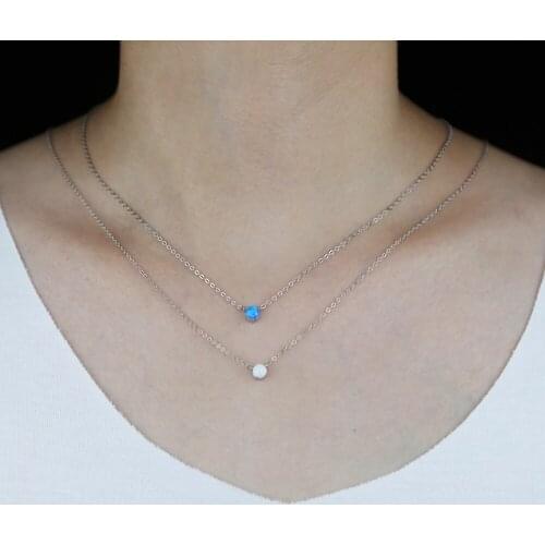 925 sterling silver simple white fire opal stone necklace minimal delicate silver 925 chain elegant adorable charming necklaces