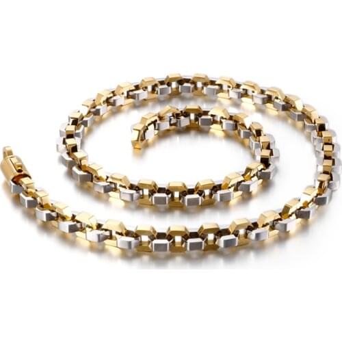 Men 316L Stainless Steel Rock Jewelry Contrast Geometric 10mm Width Hip Hop Heavy Thick Link Chain Necklace 63cm