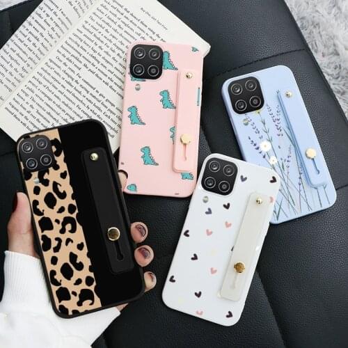 Cute Dinosaur Wrist Strap Holder Case For Samsung Galaxy A12 A 12 Cover Checkered Case For Samsung a12 a 12 Fundas Cover 6.5"