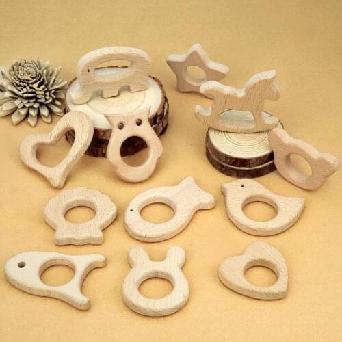 DIY Baby Gym Toys Wood Necklace Pendant Food Grade Wooden Teether Toys Wooden Teething Toys