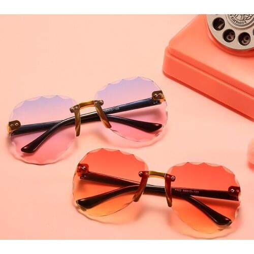 Child Cute Round Rimless Frame Sunglasses Children Kids Gray Pink Blue Lens Fashion Boys Girls UV400 Protection Eyewear