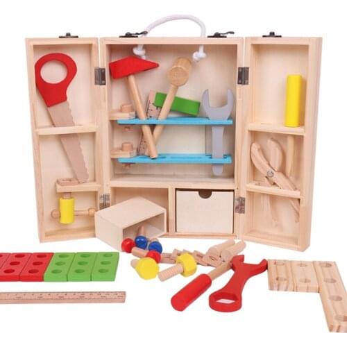 Preschool Baby Montessori Toys Kids Wooden Toys Simulation Multifunctional Repair Tool Set Pretend Play Toys for Children Gift