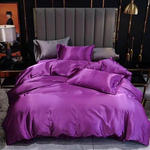 Purple Color Silk Duvet Cover Sets Red Bedding Set Comforter Case Pillow Sham 3-Piece King Queen Full Double 200x200 Bed Linens