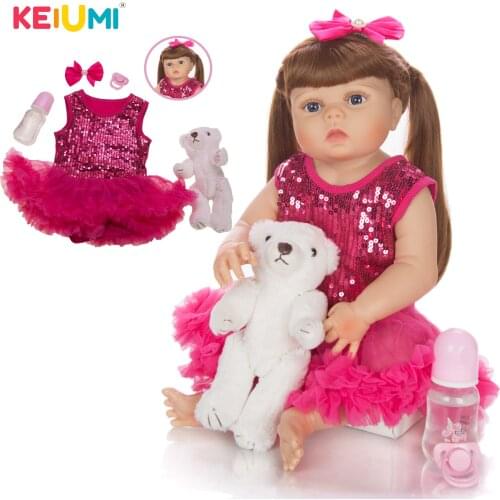 KEIUMI 22 Inch Tan Color Reborn Baby Dolls Full Silicone Vinyl Reborn Menina Toddler DIY Playmate Gifts To Childrens Birthday