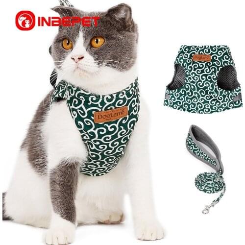 INBEPET Cat Vest Harness Leash Set Kitten Puppy Dogs Harness Leads Breathable Pet Clothes Small Dogs Collar Cat Chihuahua Set