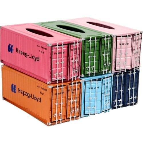 Shipping Container Model Tissue Box Pen Holder Napkin Paper Towel Storage Case Card Slot Antique Desktop Home Decoration Gift