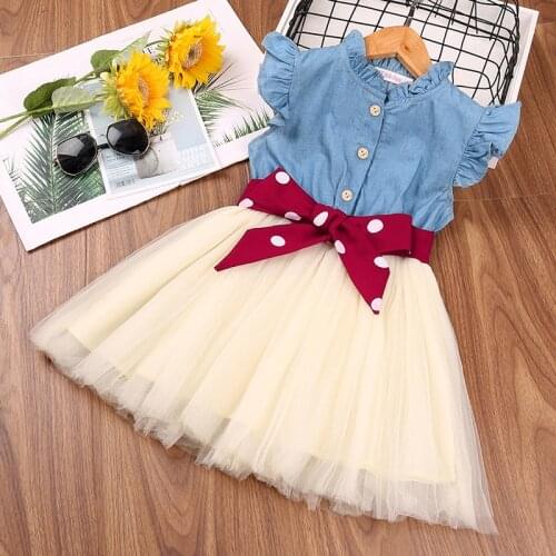 Summer Girls Dress 2-6Y Summer Child Kid Girl Tutu Dress Bow Tulle Sleeveless Dresses for Girls Flower Girl Dresses