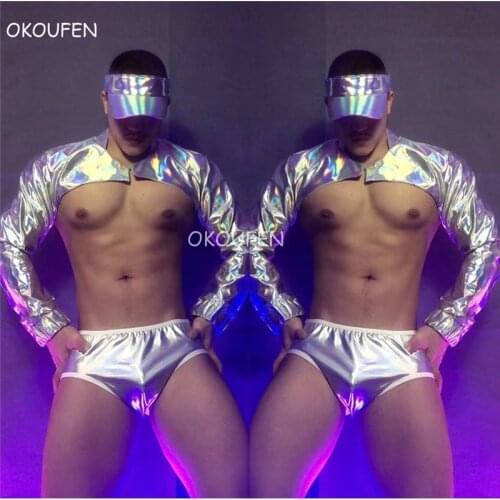Fashion Silver Laser Technology Future Theme stage Costumes Bar Nightclub Party Show Sexy outfit