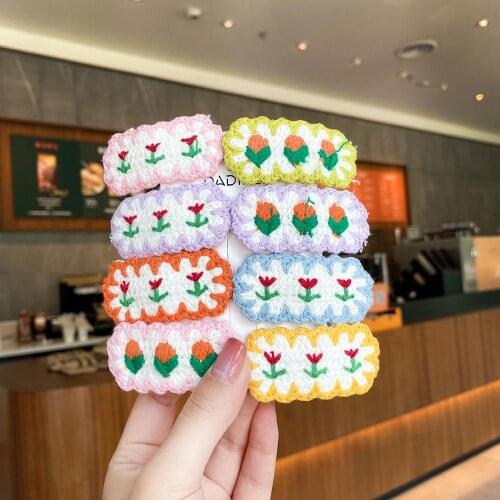 2020 Fashion Sweet Hairpin Set Adorable Colorful Woolen Knitted Strawberry Cherry Flower Hair Clip Hairpin Accessories