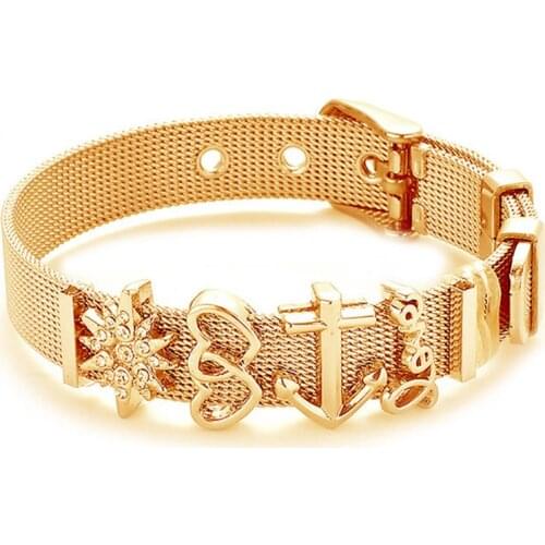 Fashion Gold Color Stainless Steel Mesh Bracelet Set Gold Love Lock Charm Brand Bracelet Bangle for Woman Jewelry Gifts