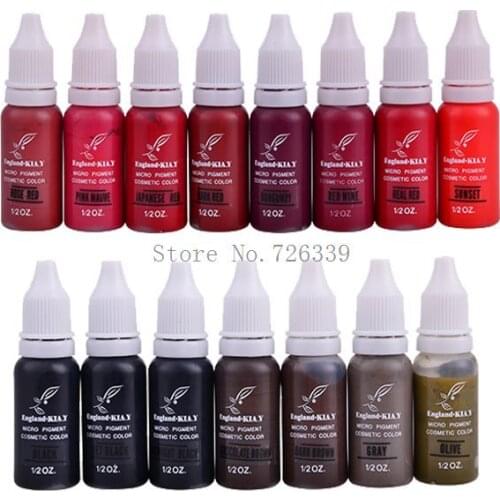 10 Pcs Colors KLAY PIGMENTS 1/2 oz Permanent Makeup Ink Kits Permanent Makeup CosmeticTattoo Ink Micro Pigments Color