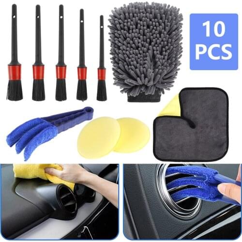 10pcs Car Detailing Brush Set Auto Interior Cleaning Brushes Kit For Car Leather Air Vents Rim Cleaning Dirt Dust Clean Tools