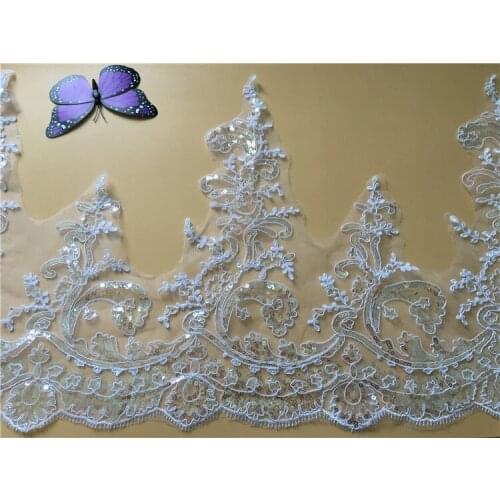 Delicate 9Yards Bridal Lace Trim With Handmade Sequins Lace Trimming Border For Decorative Y08
