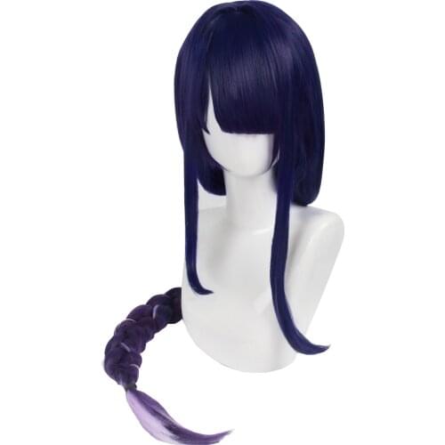 Raiden Shogun Baal Cosplay Wig Game Genshin Impact Cosplay 110CM Long Braided Purple Blue Mix Heat Resistant Synthetic Hair Wigs