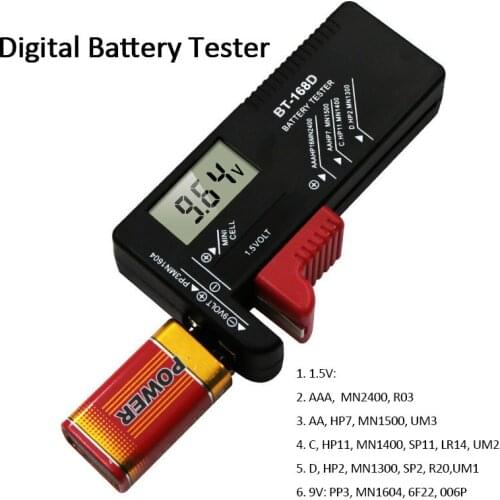 BT168D Portable Universal Digital Battery Capacity Tester LCD Battery Tester Checker Checker for 9V 1.5V AA AAA Cell C D Batter