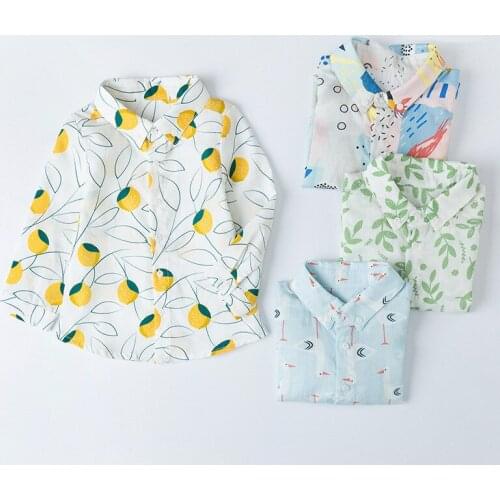 Spring Fashion Baby Boys Cartoon Fruit Animal Print Shirts Infant Toddler Tops Children Quality Clothes Boys Shirts for Girls