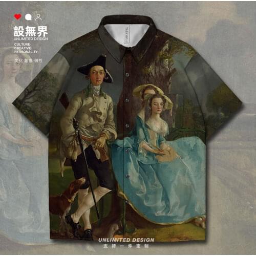 World famous painting Mr and Mrs Andrews Masdar Peia Short-Sleeved shirt Workout fashion Blouses collared mens Summer Clothes