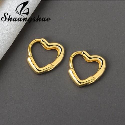 Shuangshuo New Fashion Heart-Shaped Earrings Simple Creative Geometric Brass Hoop Earrings For Women Girls Party Jewelry Gifts