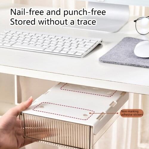 Under Table Drawer Hidden Storage Box Self Adhesive Pen Pencil Tray Holder Desk Office Stationery Sundries Organizer