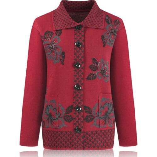 Middle-aged And Old Women Sweater Cardigan Spring Autumn Loose Knitwear Tops Big size Grandma Knitted Cardigan Sweater Coat 1797