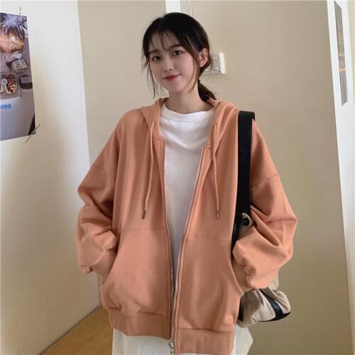 Zip Up Sweatshirt Spring Autumn Jacket Clothes oversize Hoodies Women plus size Vintage Pockets Long Sleeve Pullovers Gray Pink