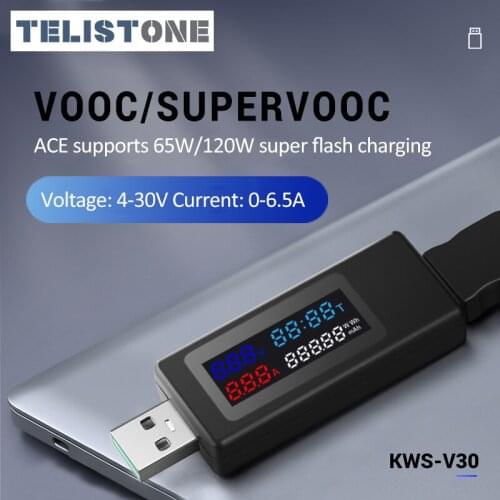 KWS-V30 USB Tester 6 In 1 DC Digital Voltage Power IPS Display Timing Capacity Meter Detector Adapter for Voltage Power Current