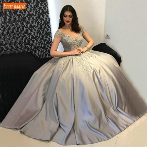 Elegant Boho Gray Evening Gown Long Satin Floor Length Formal Dresses For Women Africa Appliqued Beaded Evening Dress Customized