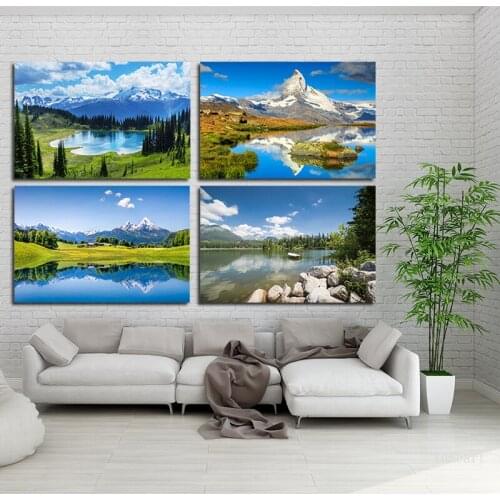 Wall Art Picture Blue Sky Lake Mountain Prints Posters Wall Modular Painting Forest Tree Canvas Art Print Living Room Home Decor