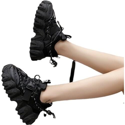 SAWDYJ Casual Women Sneakers High Heels Platform Sports Shoes Autumn Thick Bottom Walking Shoes 2021 Breathable Vulcanized Shoes